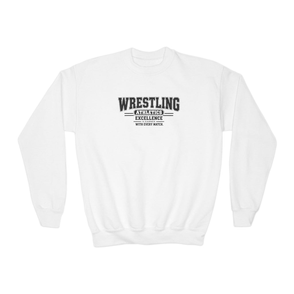 Wrestling Athletics Youth Sweatshirt | Excellence Is Earned With Every Match | Kids Wrestling Youth Crewneck