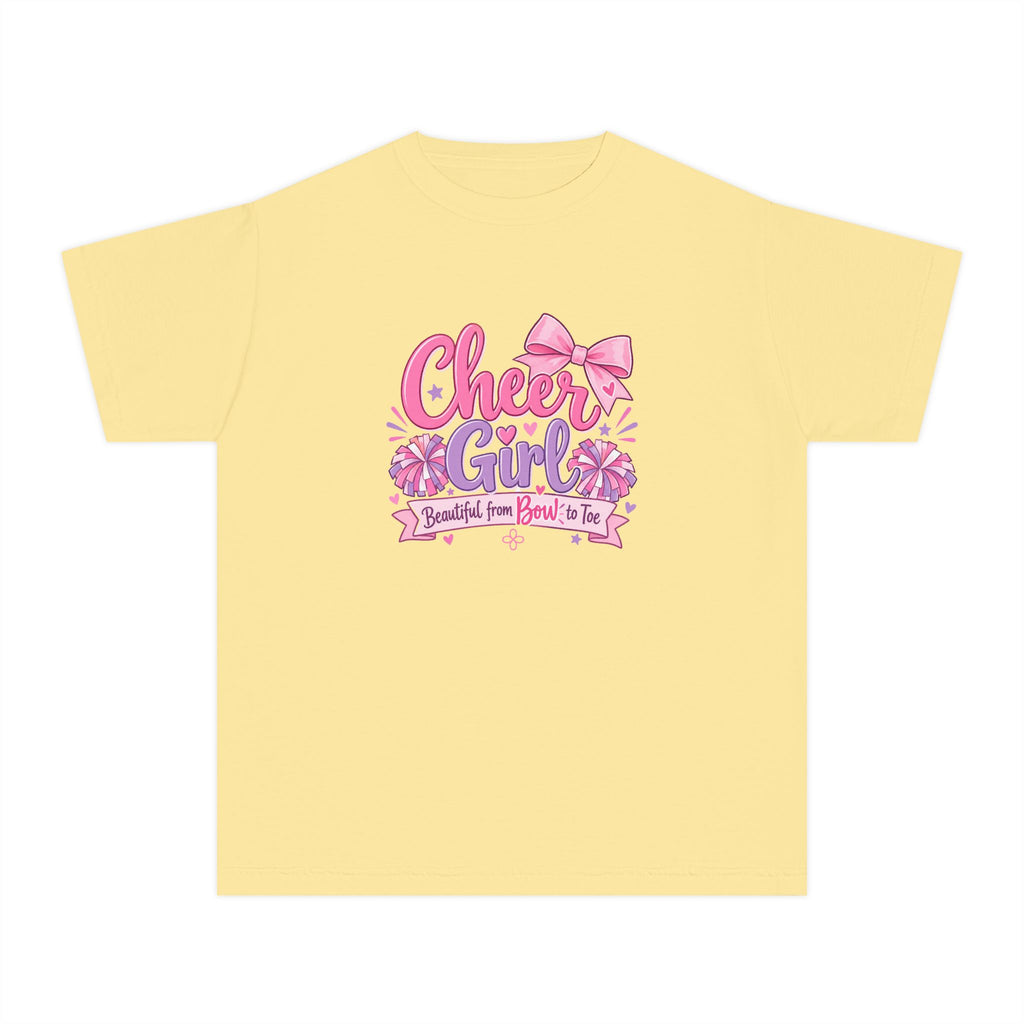 Cheer Girl Youth T-Shirt | Beautiful From Bow to Toe | Girls Cheer Comfort Colors Youth Tee