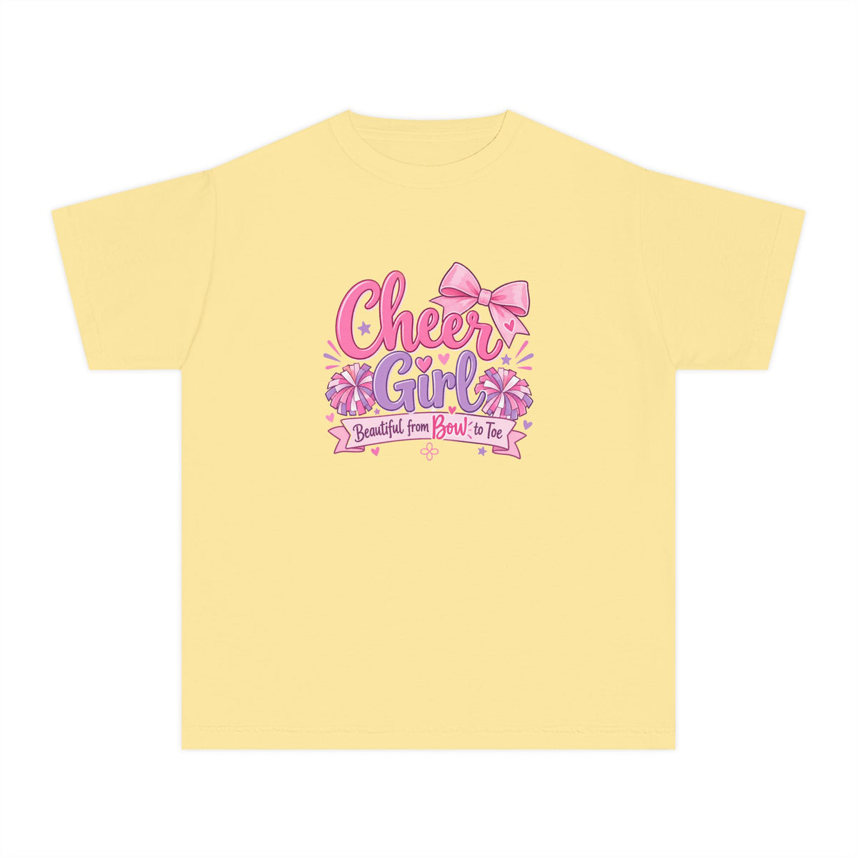 Cheer Girl Youth T-Shirt | Beautiful From Bow to Toe | Girls Cheer Comfort Colors Youth Tee