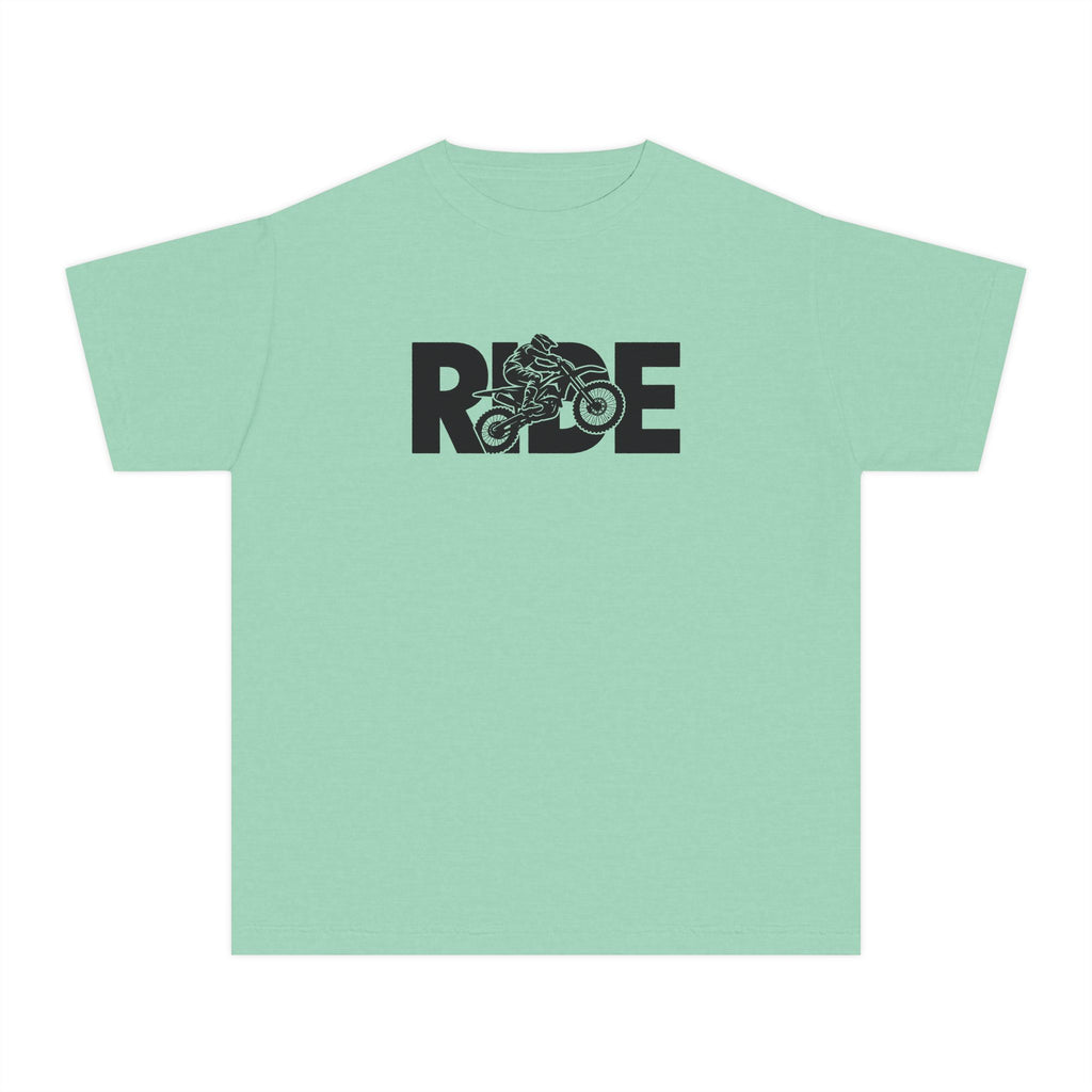 RIDE Dirt Bike Youth T-Shirt | Dirt Bike Rider Graphic | Kids Comfort Colors Youth Tee