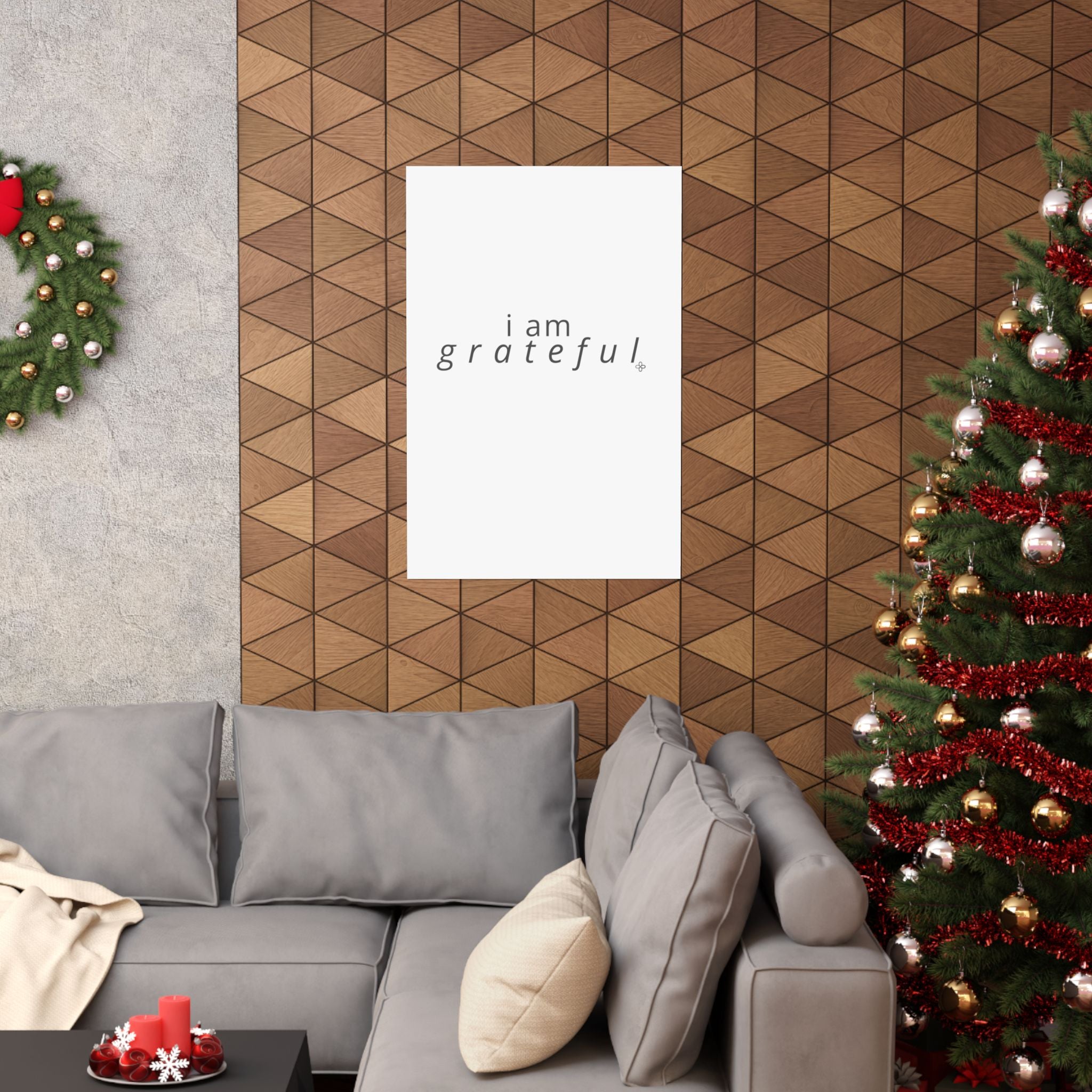Grateful Minimalist Poster — "i am grateful" Matte Vertical Wall Art