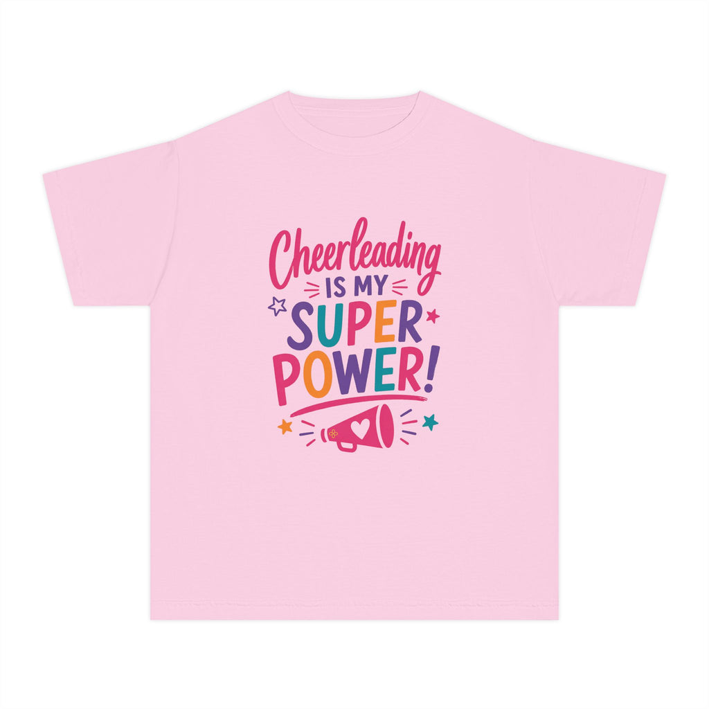 Cheerleading Is My Superpower Youth T-Shirt | Cheerleader Gift | Girls Cheer Comfort Colors Youth Tee