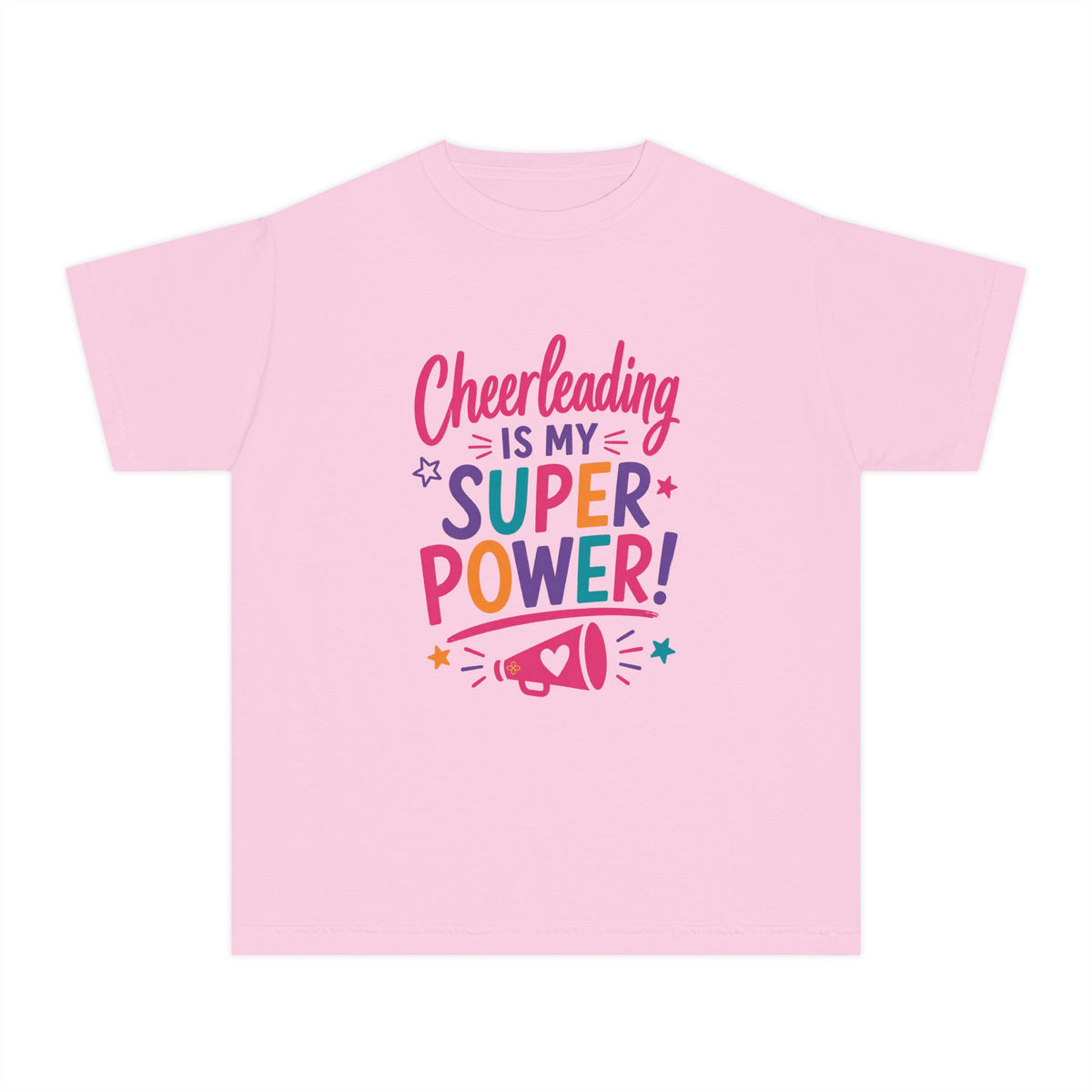 Cheerleading Is My Superpower Youth T-Shirt | Cheerleader Gift | Girls Cheer Comfort Colors Youth Tee