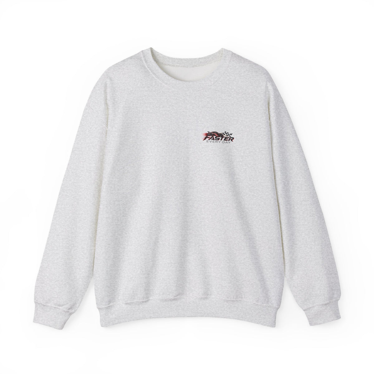 Faster Every Day Sports Car Sweatshirt | Driven to Be Better | Front Logo and Back Print | Gildan Crewneck Sweatshirt
