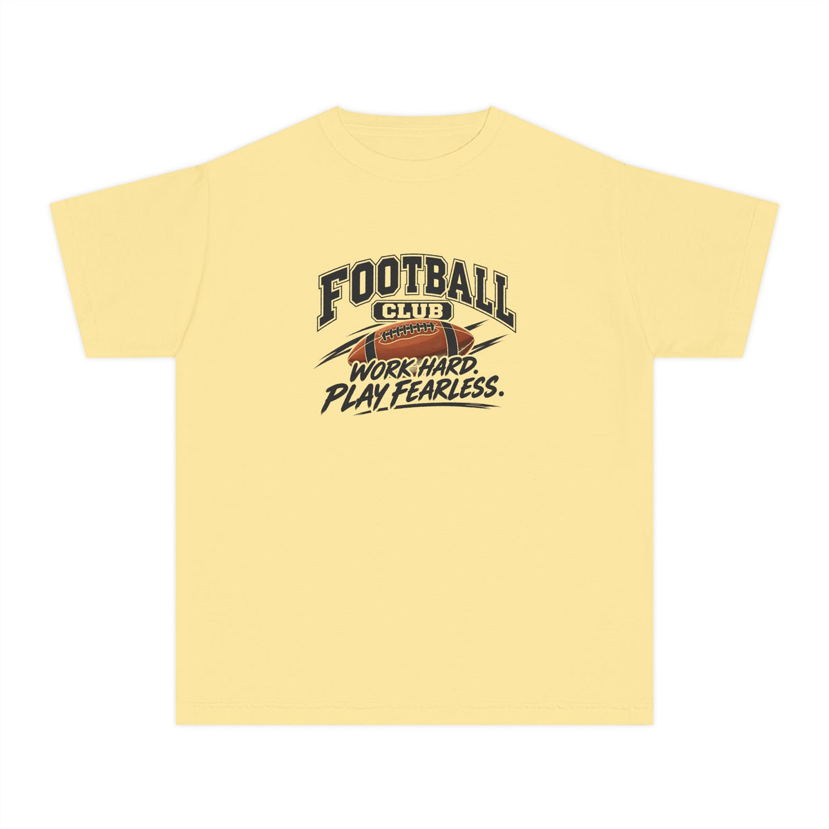Football Club Youth T-Shirt | Work Hard, Play Fearless | Kids Football Comfort Colors Youth Tee