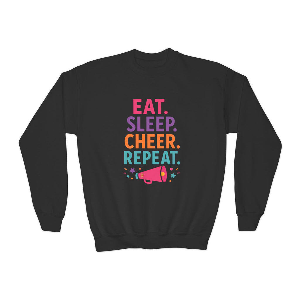 Eat Sleep Cheer Repeat Youth Sweatshirt | Cheerleader Gift | Girls Cheer Youth Crewneck