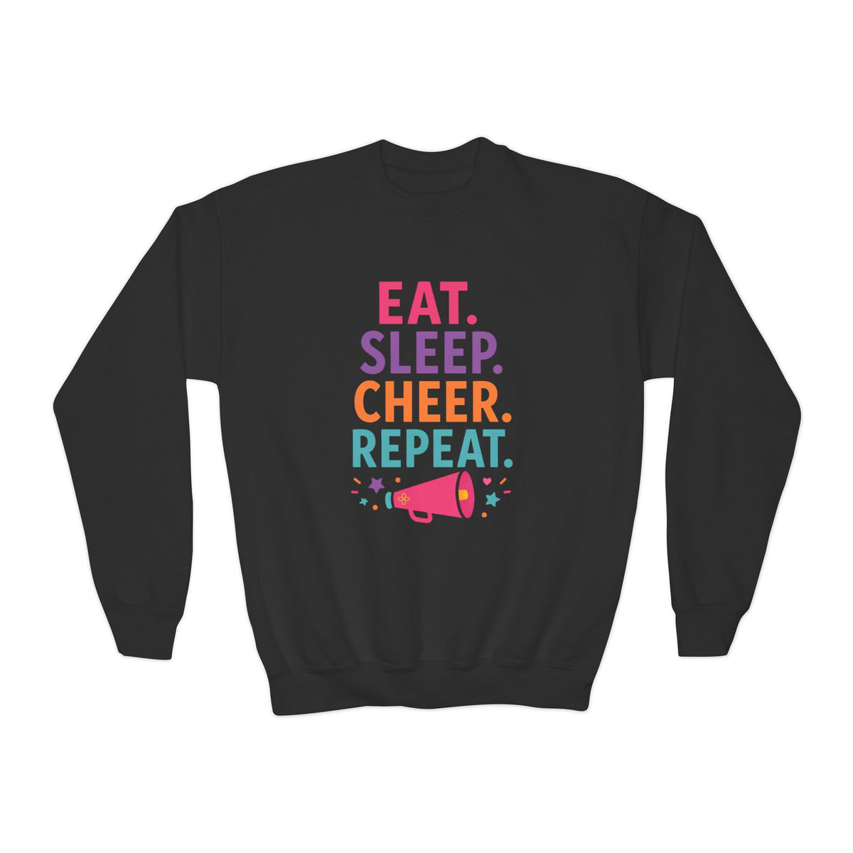 Eat Sleep Cheer Repeat Youth Sweatshirt | Cheerleader Gift | Girls Cheer Youth Crewneck