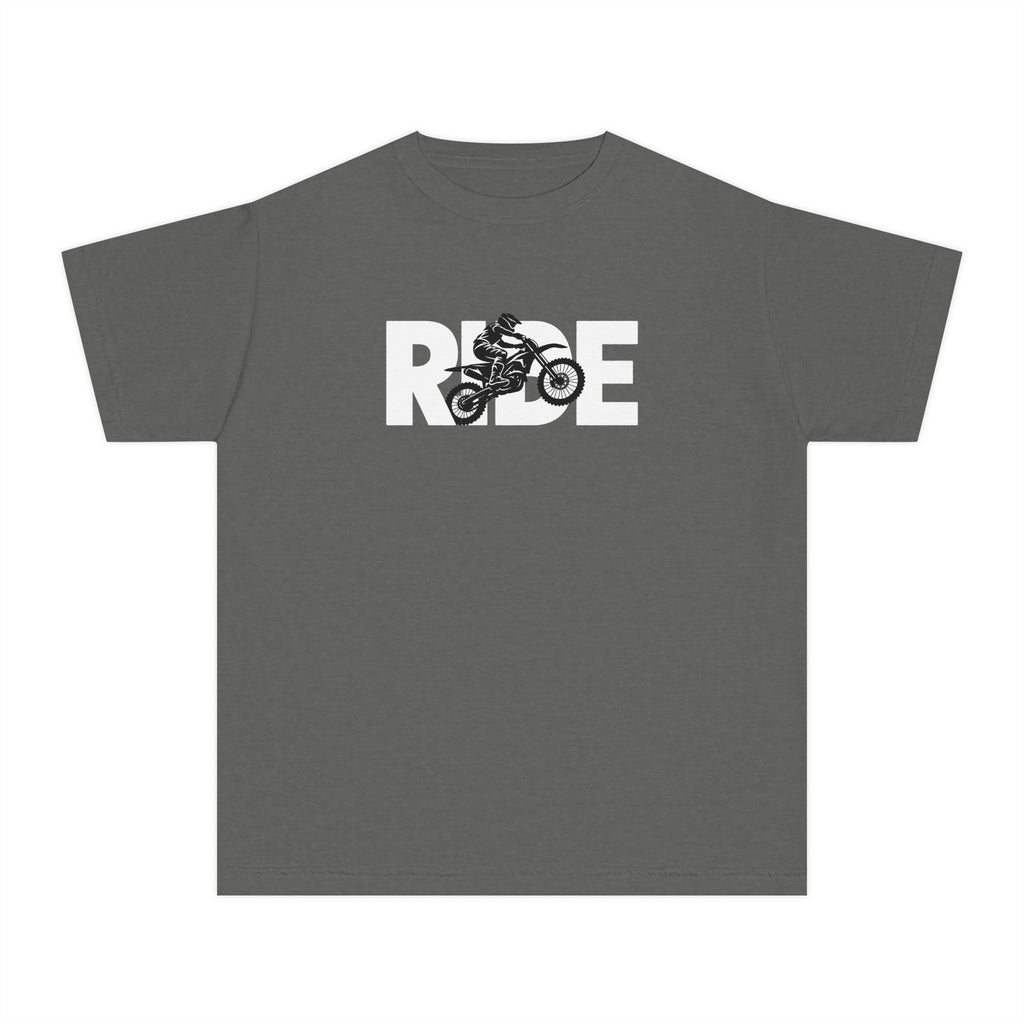 RIDE Dirt Bike Youth T-Shirt | Dirt Bike Rider Graphic | Kids Comfort Colors Youth Tee