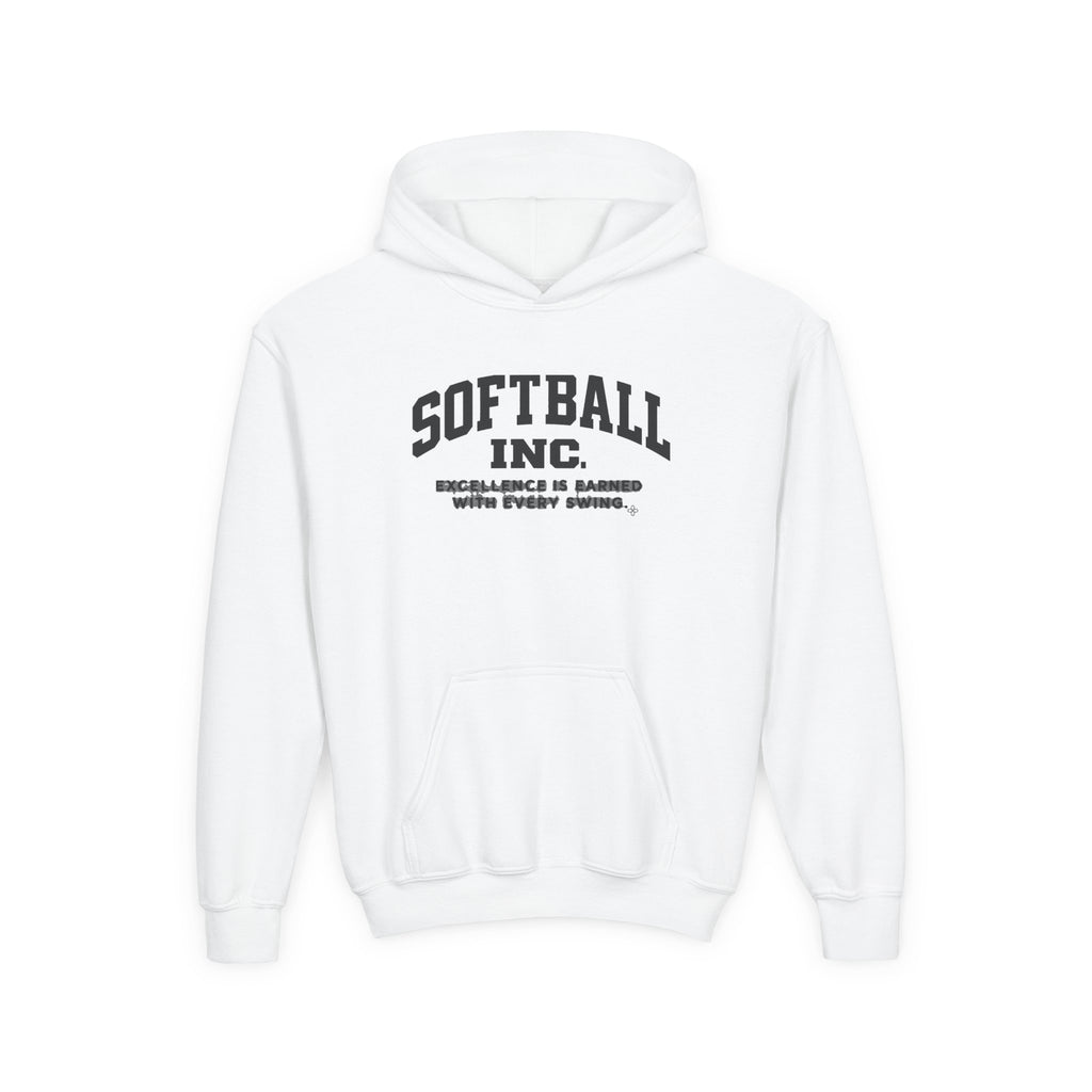 Softball Inc. Youth Hoodie | Excellence Is Earned With Every Swing | Girls Softball Youth Hoodie