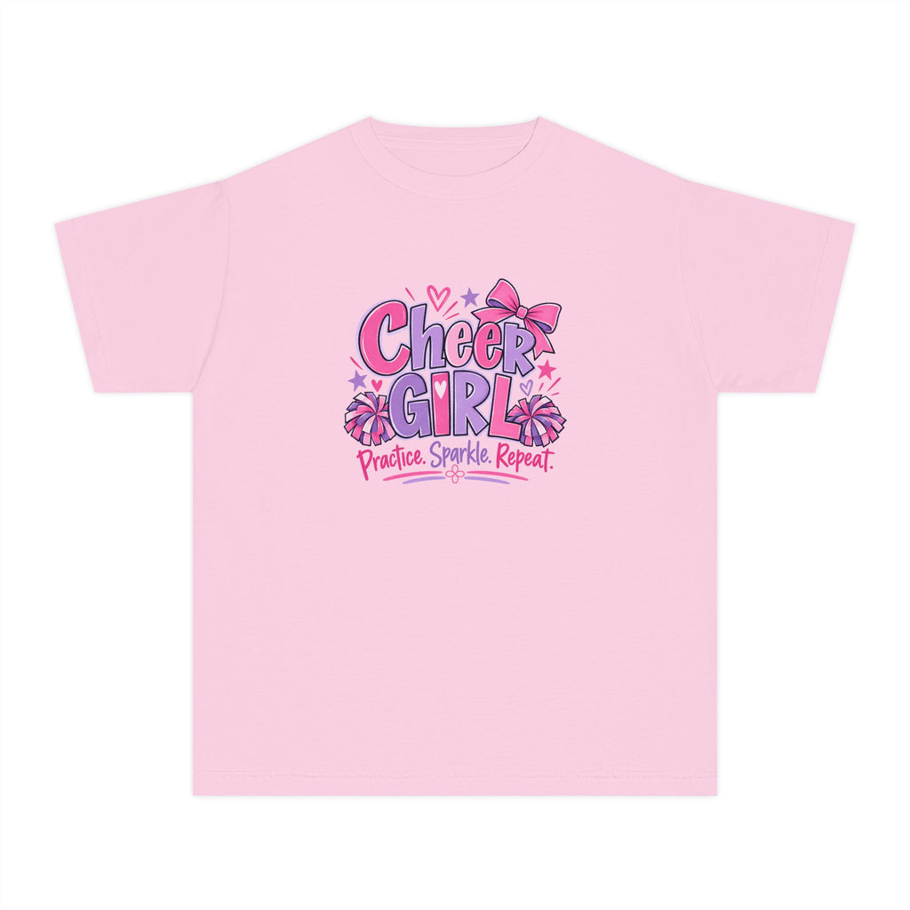 Cheer Girl Youth T-Shirt | Practice, Sparkle, Repeat | Girls Cheer Comfort Colors Youth Tee