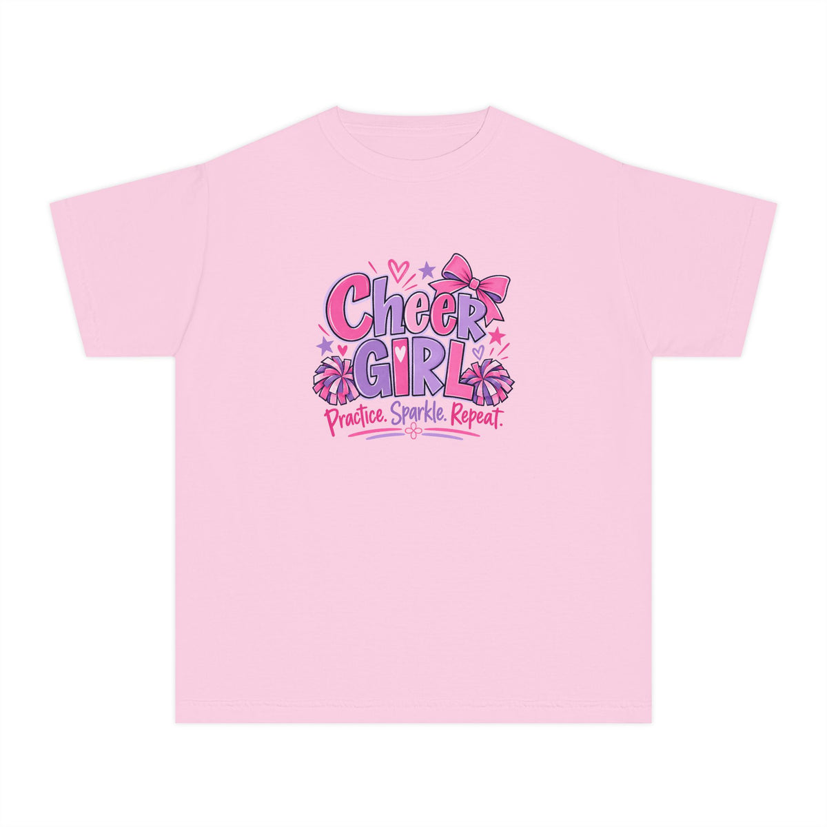 Cheer Girl Youth T-Shirt | Practice, Sparkle, Repeat | Girls Cheer Comfort Colors Youth Tee
