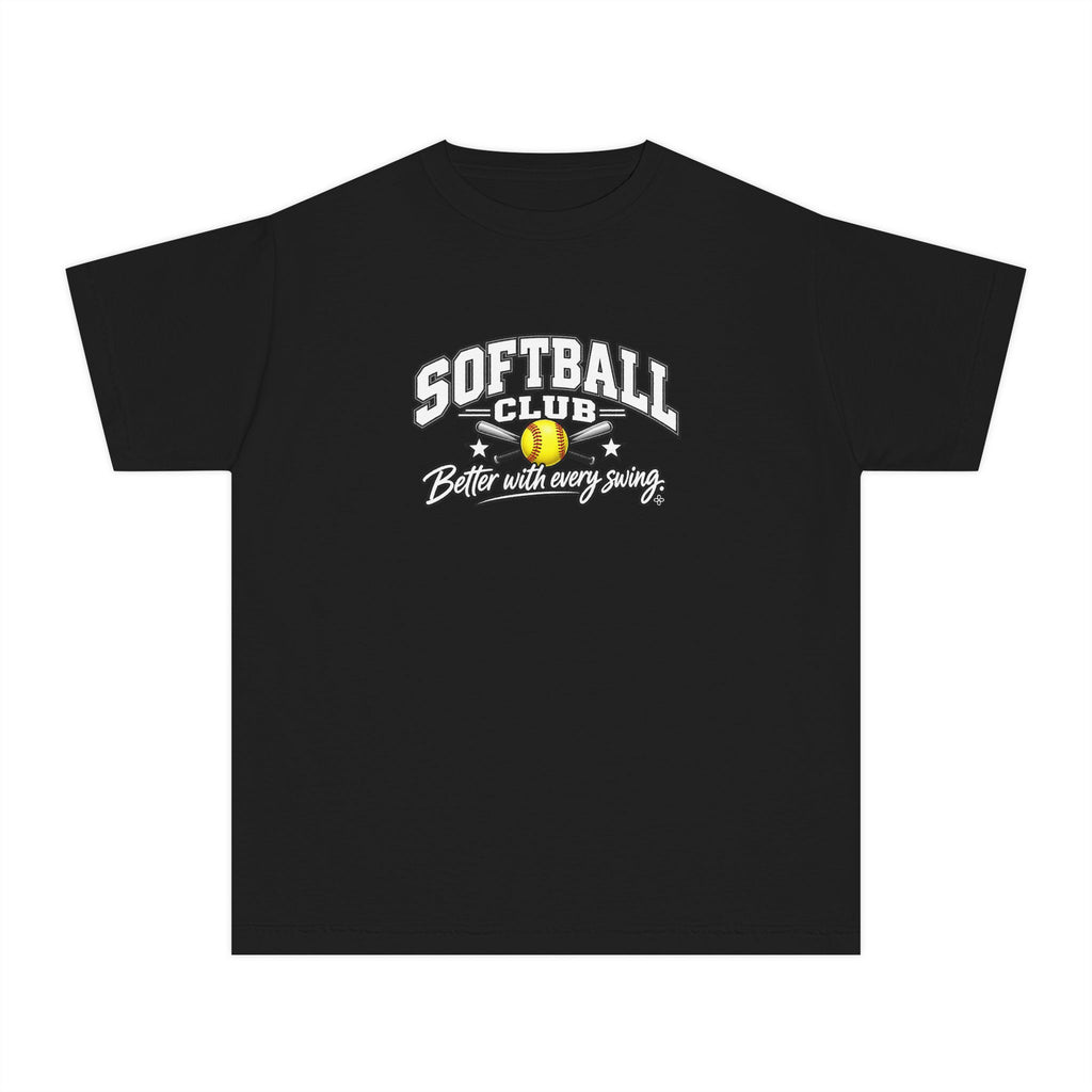 Softball Club Youth T-Shirt | Better With Every Swing | Girls Softball Comfort Colors Youth Tee