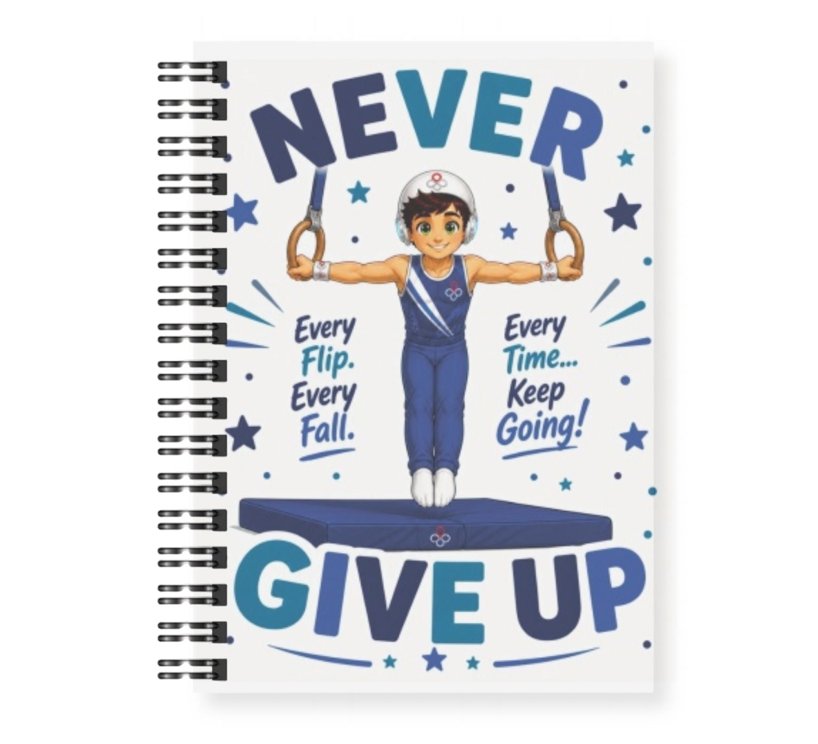Louie - Never Give Up, Gymnastics Boy Notebook, 8.5"x11" Wide Ruled, Kids Notebook, Blank Notebook, Spiral Bound