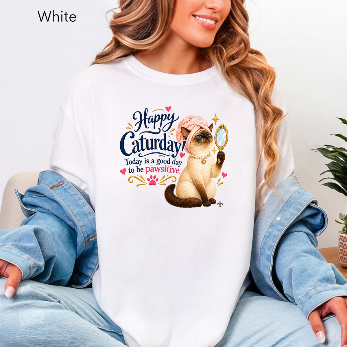 Happy Caturday - Women's Comfort Colors Motivational Cat / Pet T-Shirt for Women - Inspirational Tee - Comfort Colors Shirt