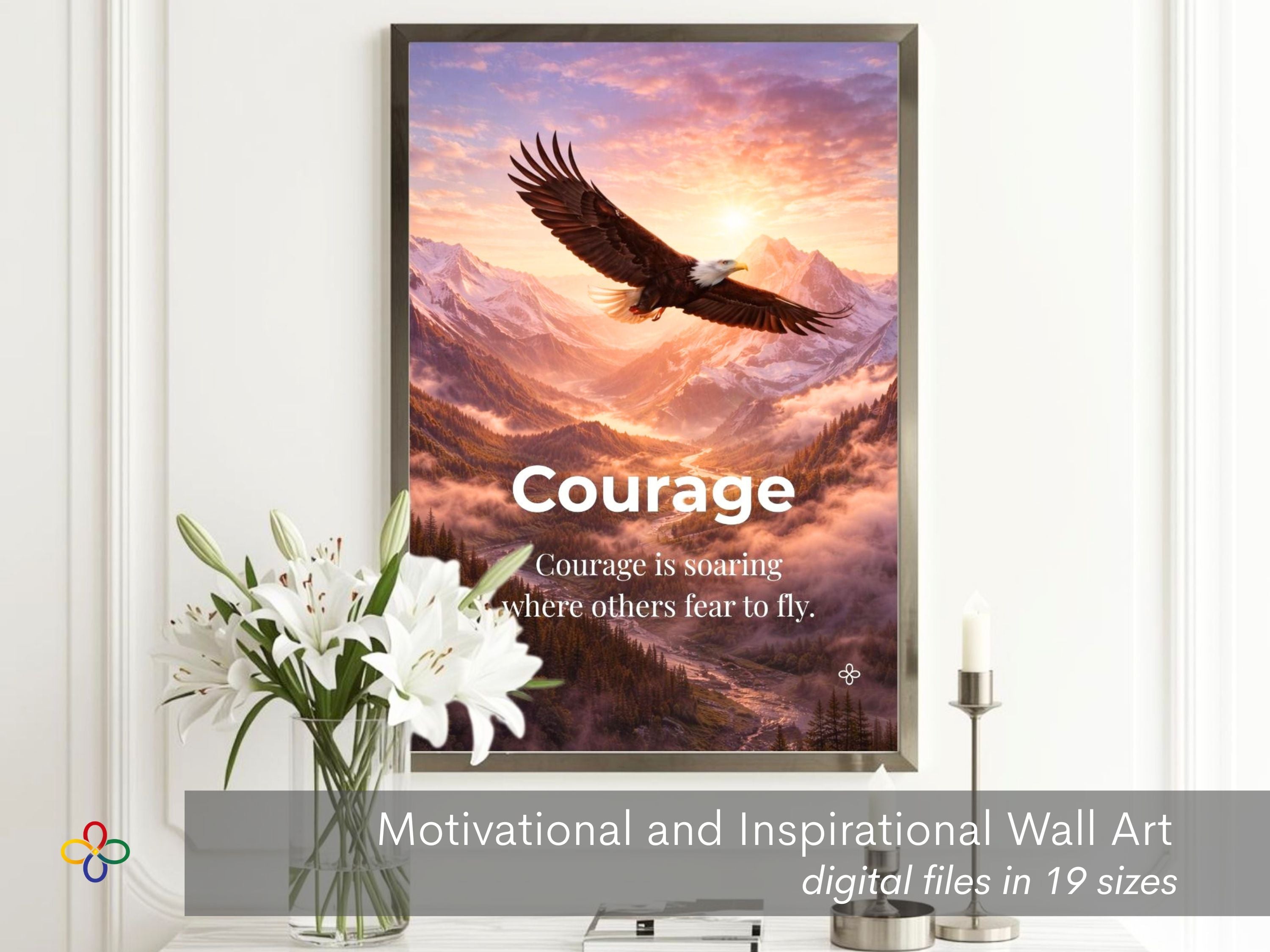 Courage Inspirational Eagle Bird Print, Quote Poster, Motivational Wall Art (Digital Download) Wallart