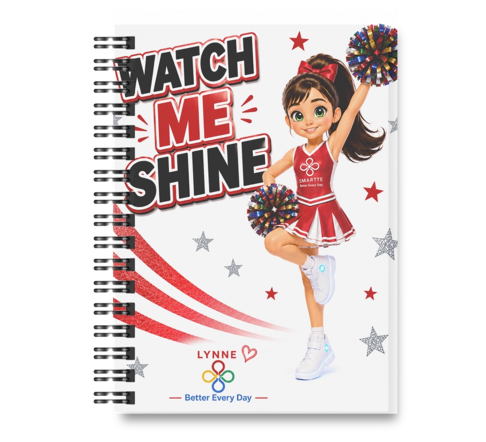 Cheerleading - Watch Me Shine, Wide Ruled Lined Journal Notebook, 100 pages, 8.5"x11"