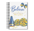 Believe - Cheerleading Notebook 8.5"x11", Blue and Gold, Wide Ruled Blank Notebook, Spiral Bound
