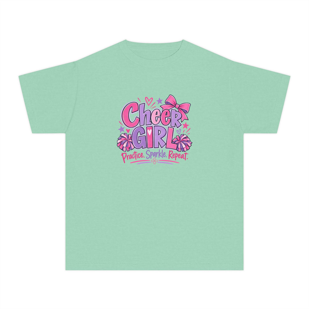 Cheer Girl Youth T-Shirt | Practice, Sparkle, Repeat | Girls Cheer Comfort Colors Youth Tee