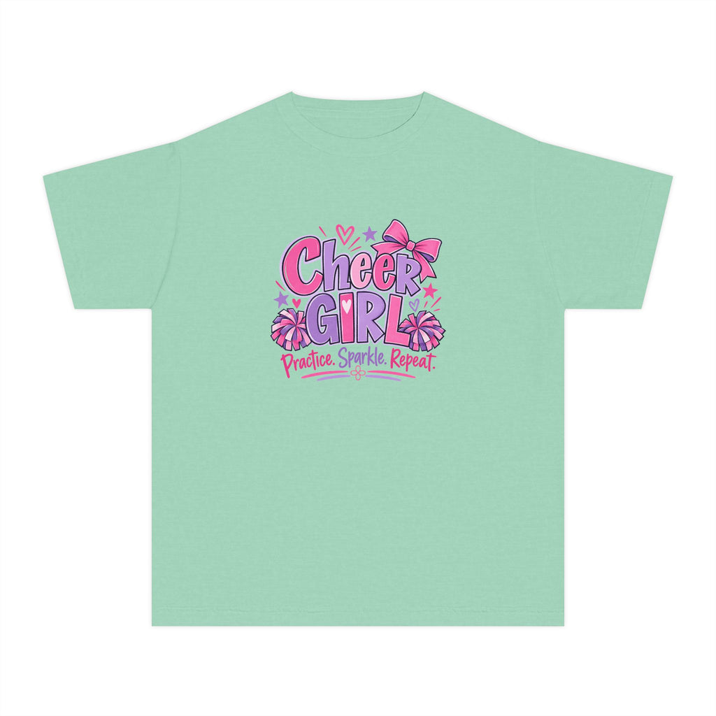 Cheer Girl Youth T-Shirt | Practice, Sparkle, Repeat | Girls Cheer Comfort Colors Youth Tee