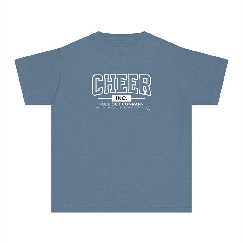 Cheer Inc. Full Out Company Youth T-Shirt | Full Out, Every Count | Girls Cheer Comfort Colors Youth Tee