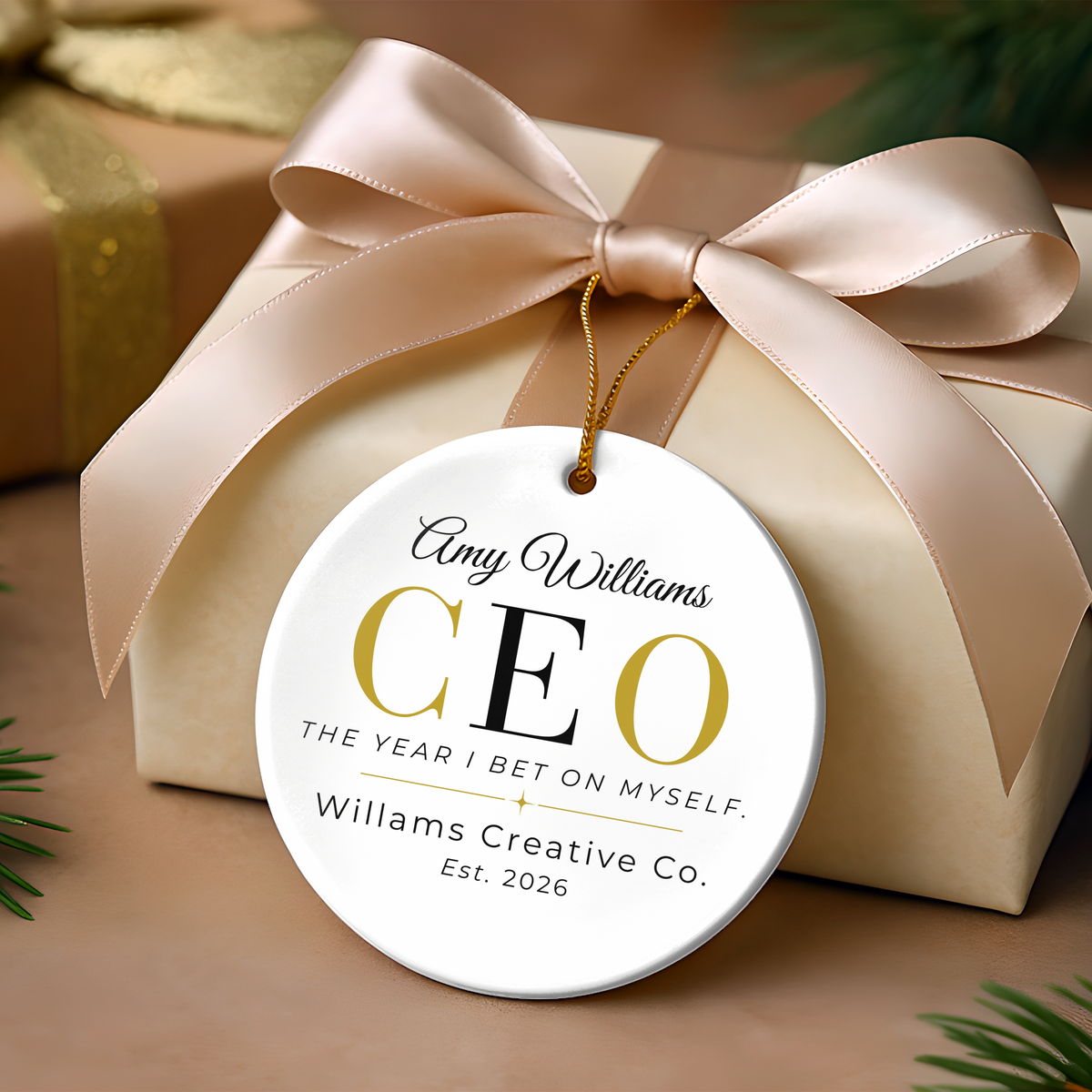 CEO Personalized Ceramic - "The Year I Bet On Myself" Double-Sided with Personal Message Holiday Decoration - Business Milestone Ornament