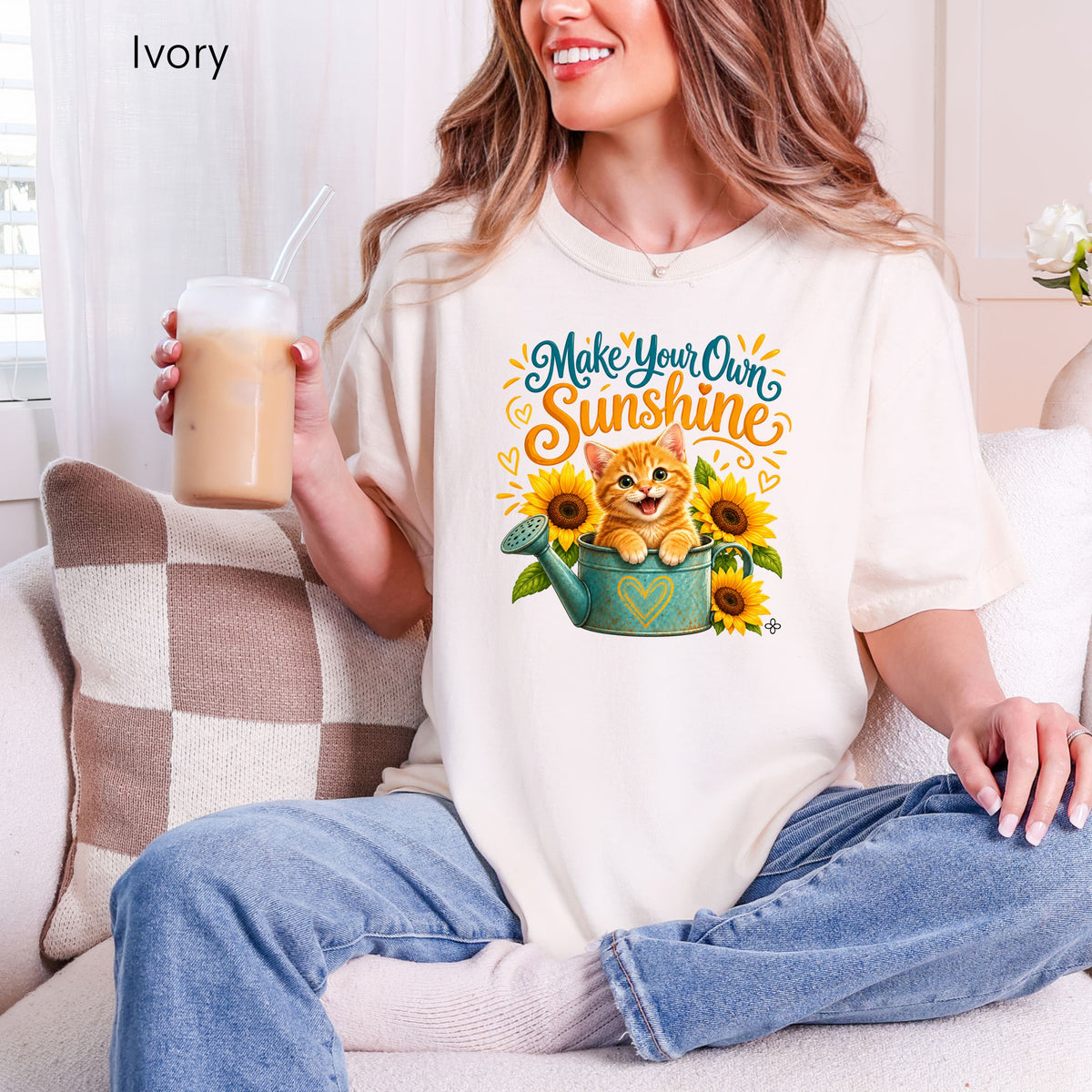 Make Your Own Sunshine - Women's Comfort Colors Motivational Cat / Pet T-Shirt for Women - Inspirational Tee - Comfort Colors Shirt