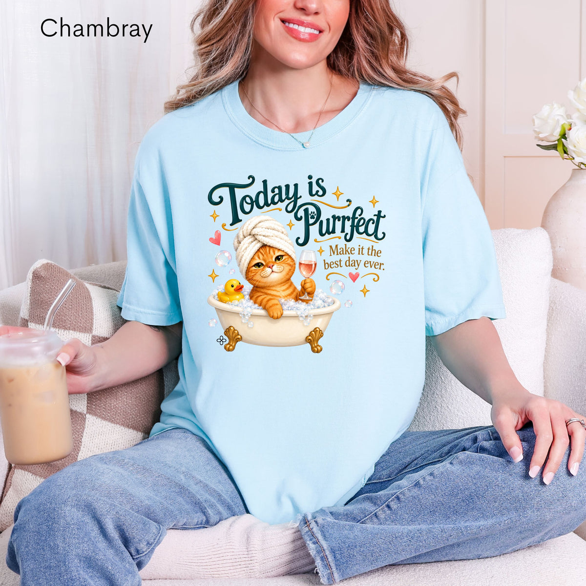 Today Is Purrfect - Women's Comfort Colors Motivational Cat / Pet T-Shirt for Women - Inspirational Tee - Comfort Colors Shirt