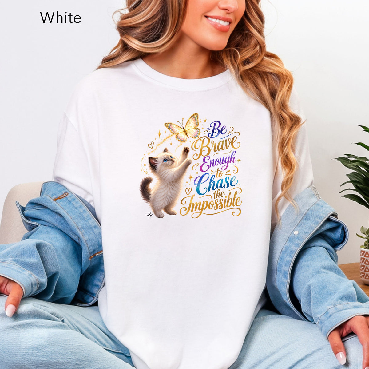 Be Brave Enough to Chase the Impossible - Women's Comfort Colors Motivational Cat / Pet T-Shirt for Women - Inspirational Tee - Comfort Colors Shirt
