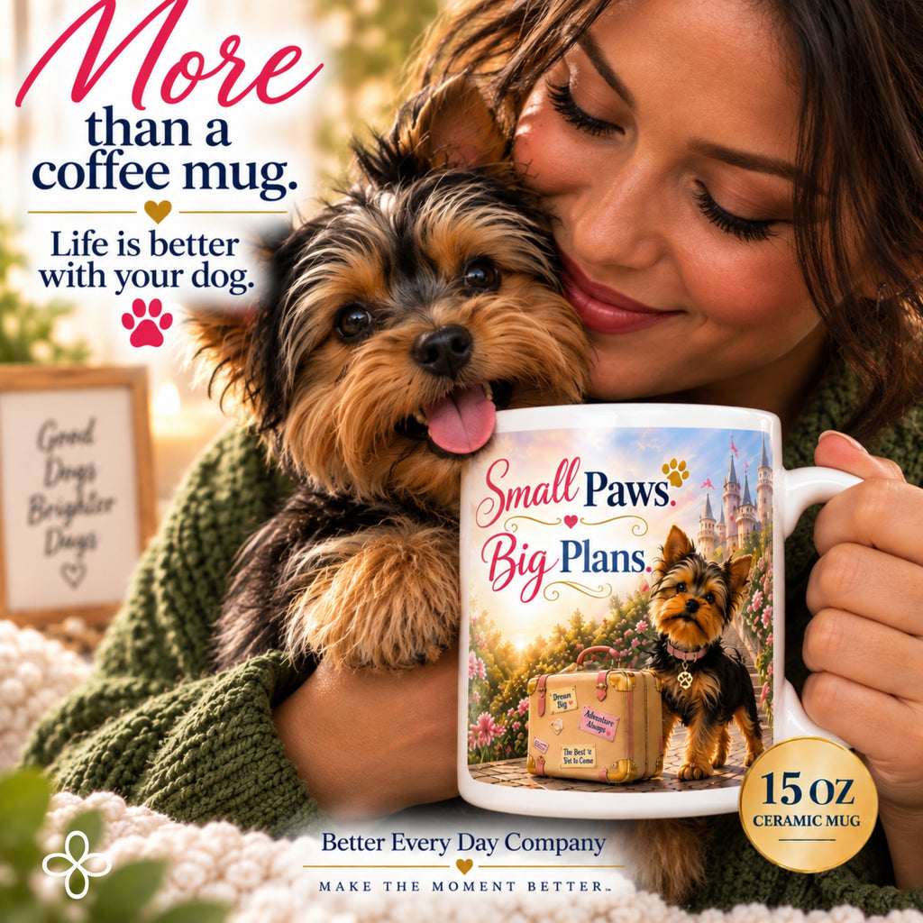 Small Paws Big Plans - 15 oz Funny Dog Mug, Coffee Cup