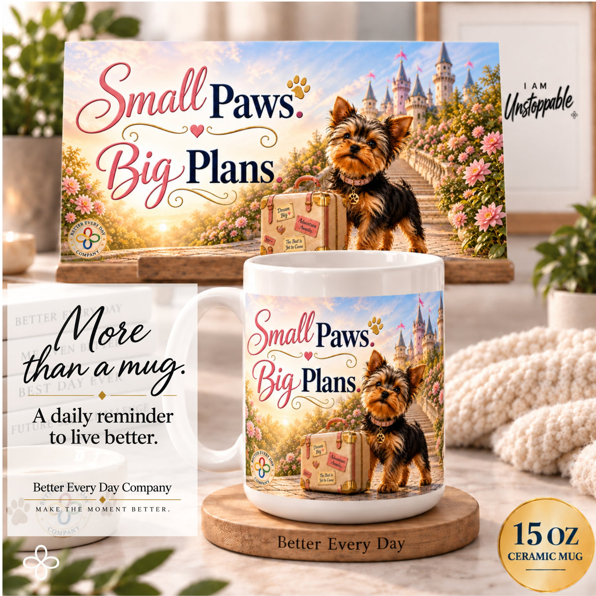 Small Paws Big Plans - 15 oz Funny Dog Mug, Coffee Cup