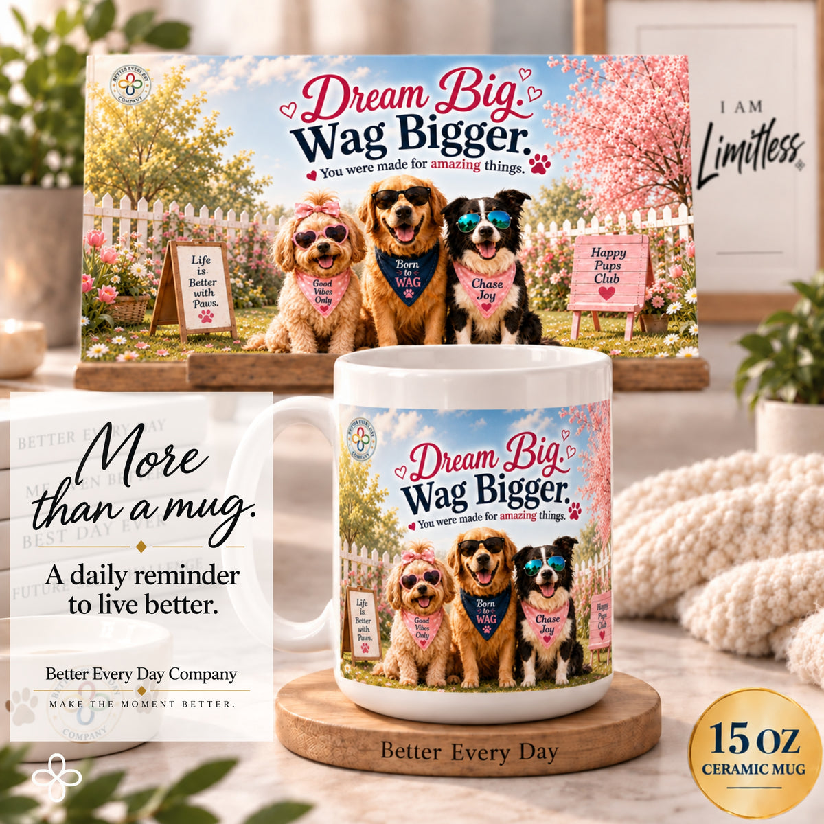 Dream Big Wag Bigger - 15 oz Funny Dog Mug, Coffee Cup
