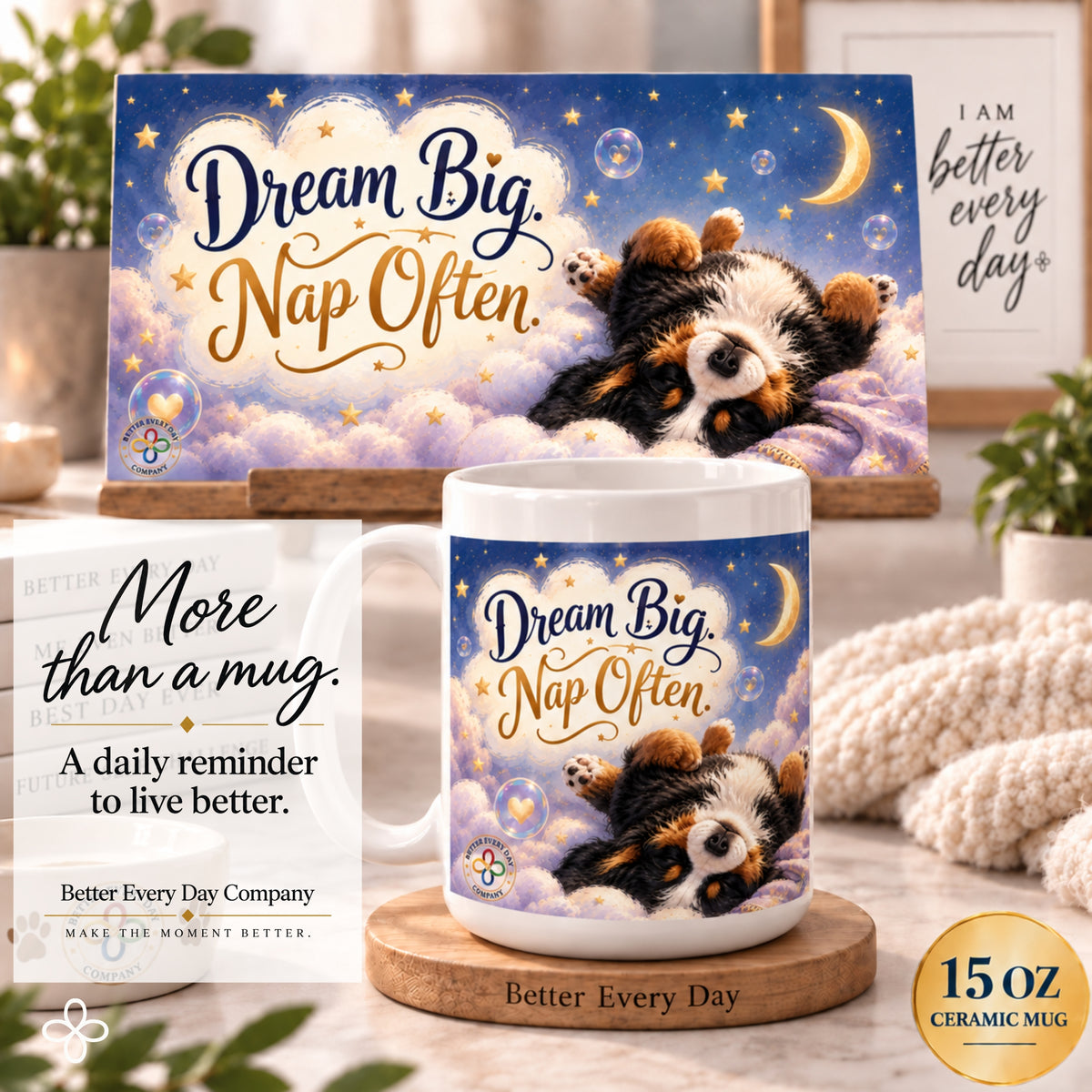 Dream Big Nap Often - 15 oz Funny Dog Mug, Coffee Cup, Australian Sheperd Mug