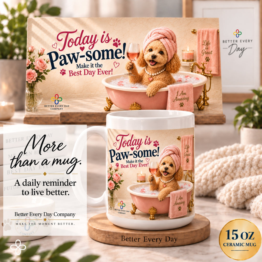 Today is Paw-some! Make It the Best Day Ever! - 15 oz Funny Dog Mug, Coffee Cup, Poodle Mug