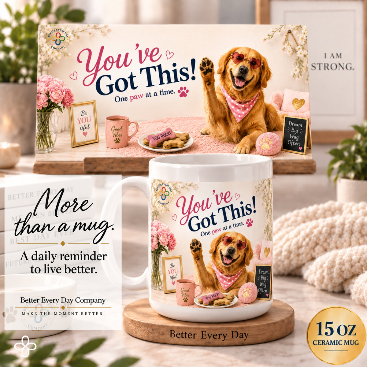 You've Got This, One Paw at a Time - 15 oz Funny Dog Mug, Coffee Cup, Golden Retriever Mug