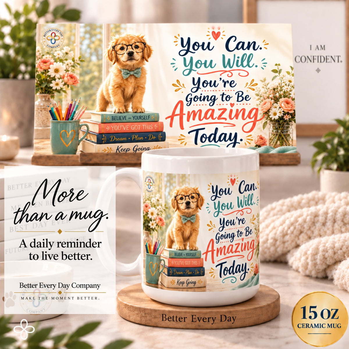 You Can You Will You're Going to Be Amazing - 15 oz Funny Dog Mug, Coffee Cup, Golden Retriever Mug