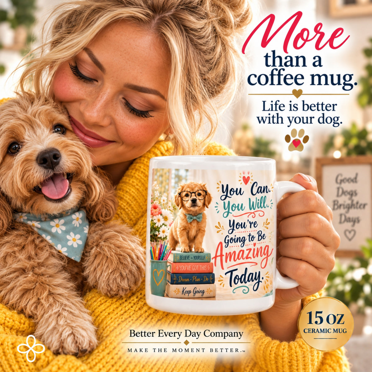 You Can You Will You're Going to Be Amazing - 15 oz Funny Dog Mug, Coffee Cup, Golden Retriever Mug