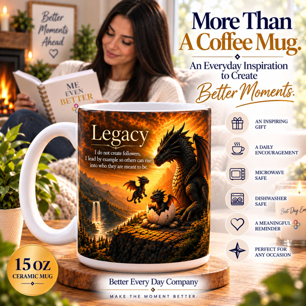 LEGACY - Dragon - I Lead by Example So Others Can Rise - 15 oz Inspirational Mug, Coffee Cup, Intentionalities