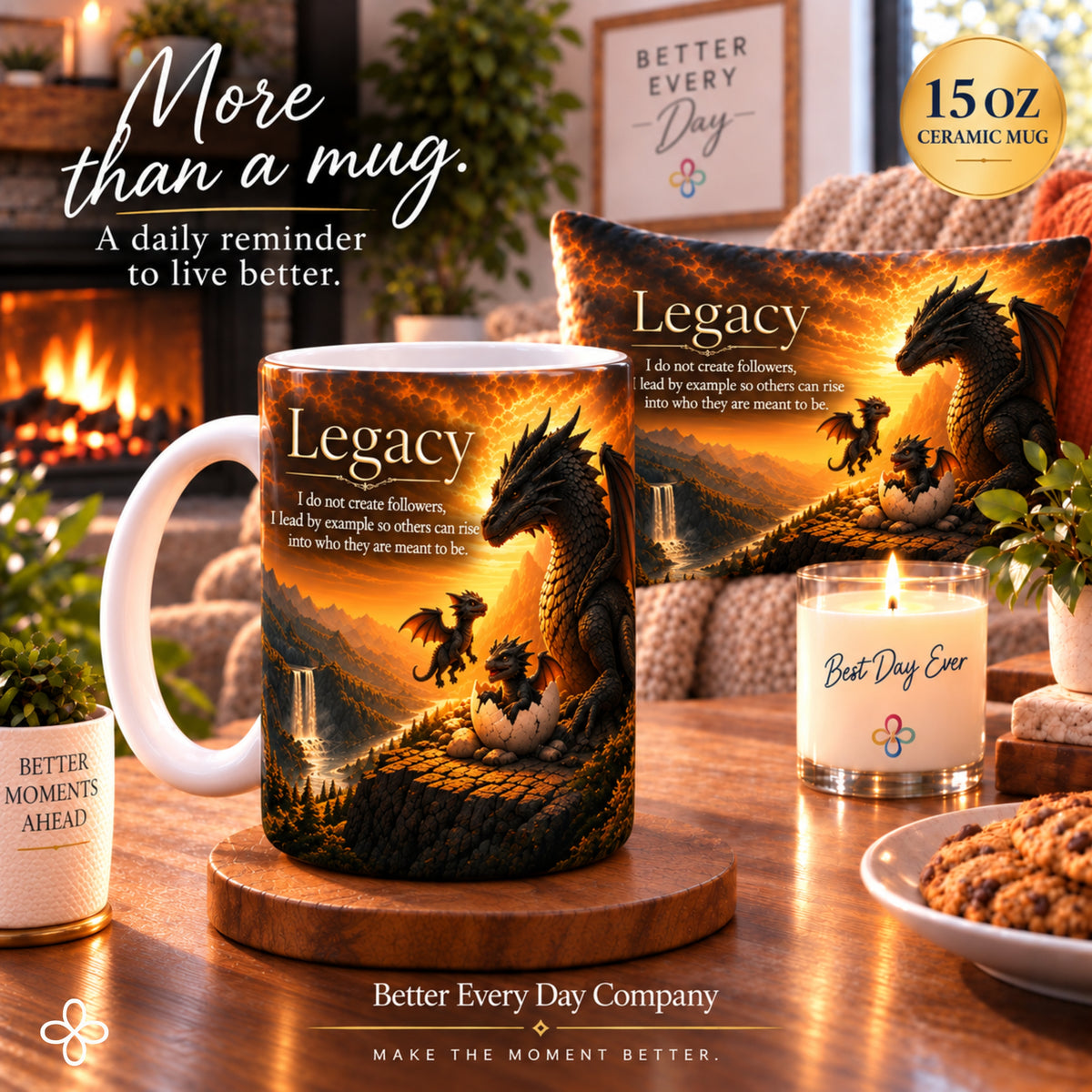 LEGACY - Dragon - I Lead by Example So Others Can Rise - 15 oz Inspirational Mug, Coffee Cup, Intentionalities