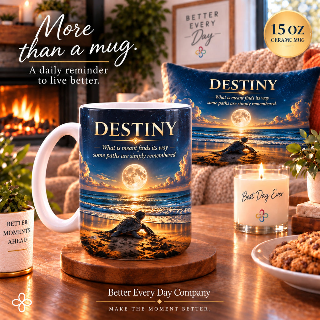 Destiny - What Is Meant Finds Its Way - 15 oz Inspirational Sea Turtle Mug, Coffee Cup