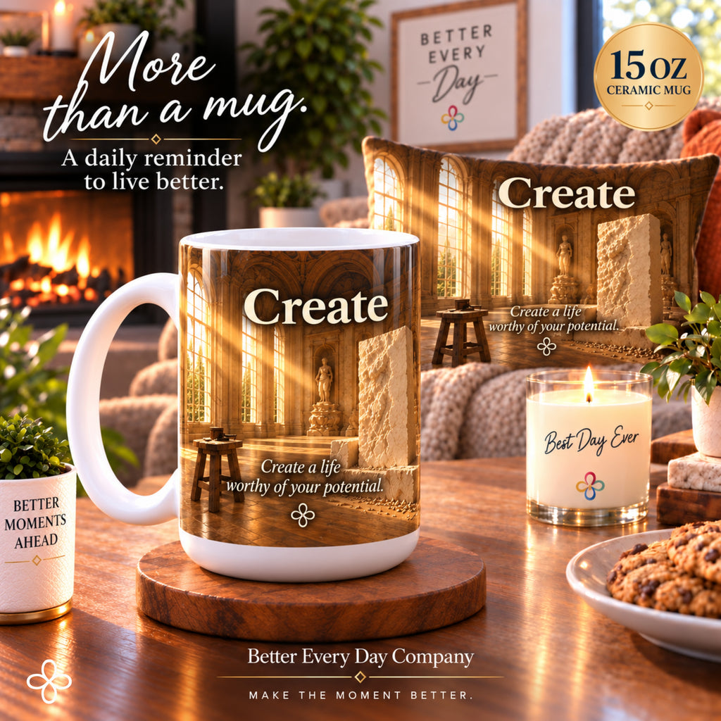 Create - Create a Life Worthy of Your Potential - Greek Sculpture - 15 oz Inspirational Sculptor Mug, Coffee Cup