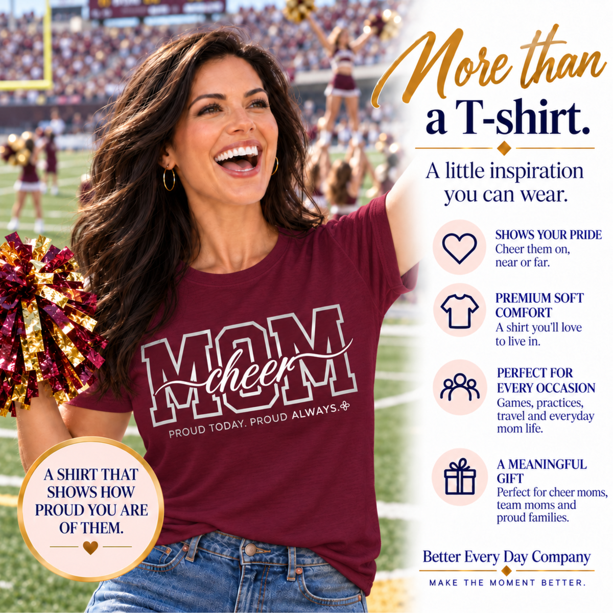 Cheer Mom Shirt - Proud Today. Proud Always. | Choose Your Team Shirt Color | Comfort Colors Tee