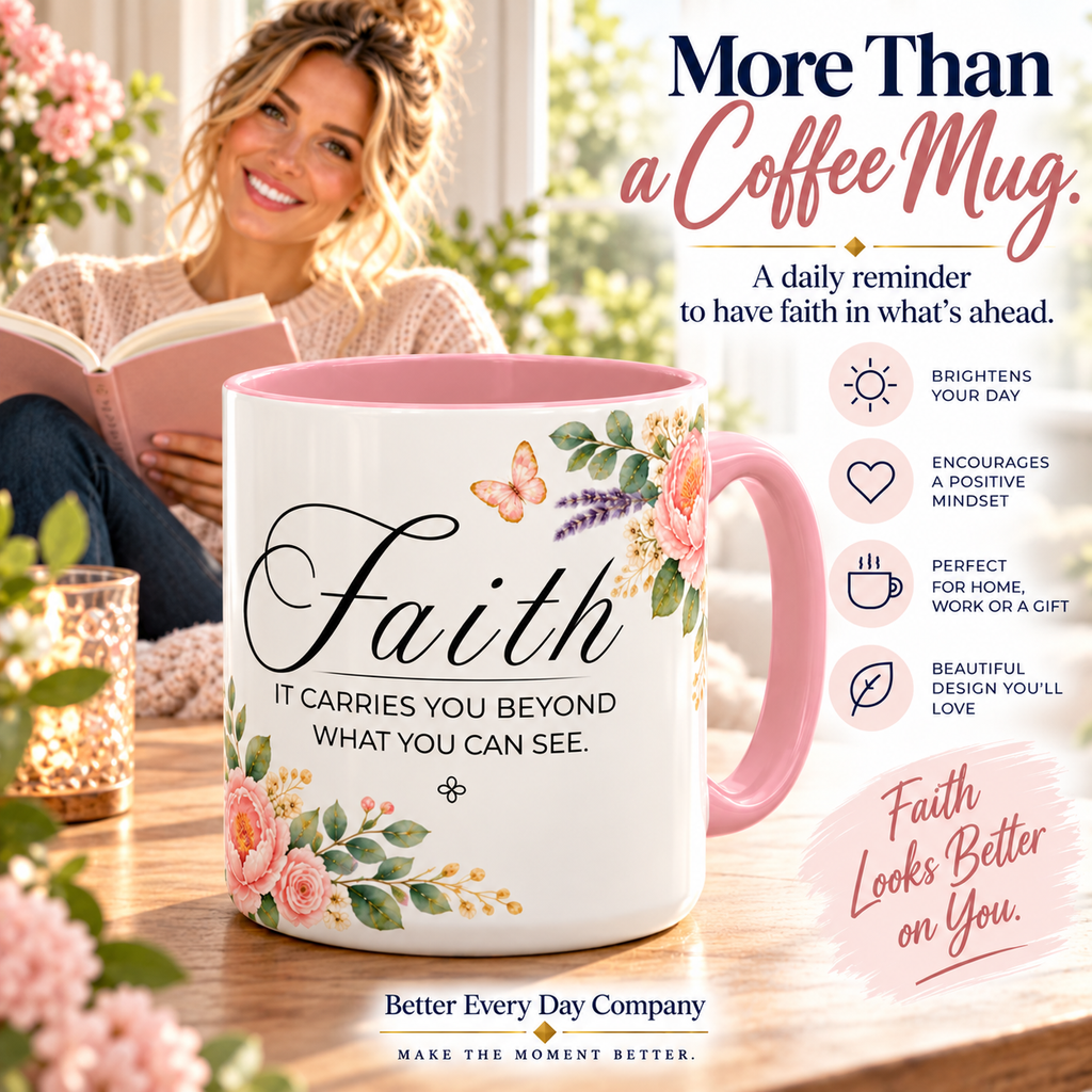 Faith Coffee Mug 15oz | It Carries You Beyond What You Can See | Floral Faith Mug, Christian Faith