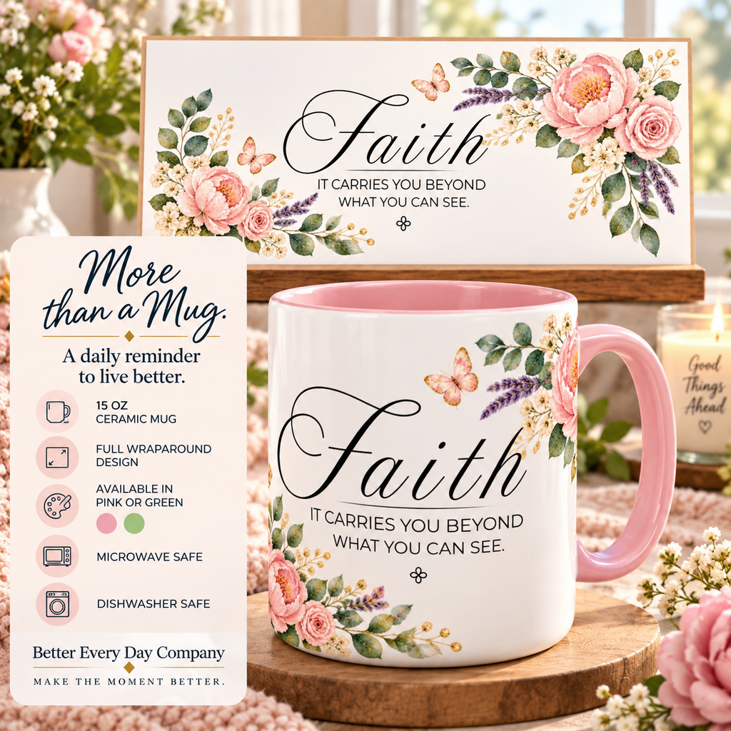 Faith Coffee Mug 15oz | It Carries You Beyond What You Can See | Floral Faith Mug, Christian Faith