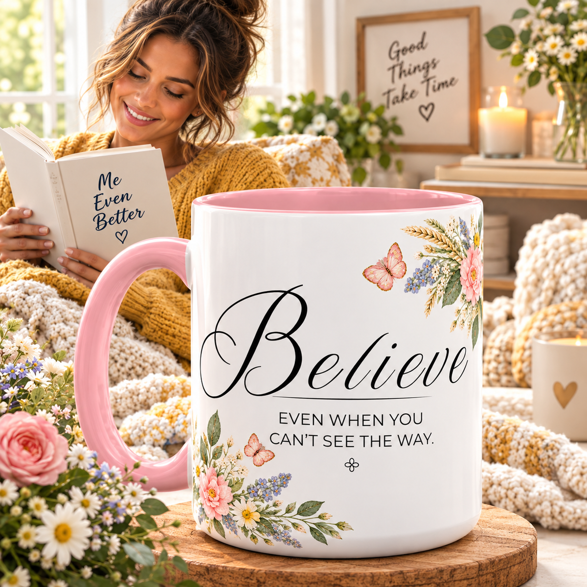 Believe Coffee Mug 15oz | Even When You Can't See The Way | Floral Christian Mug