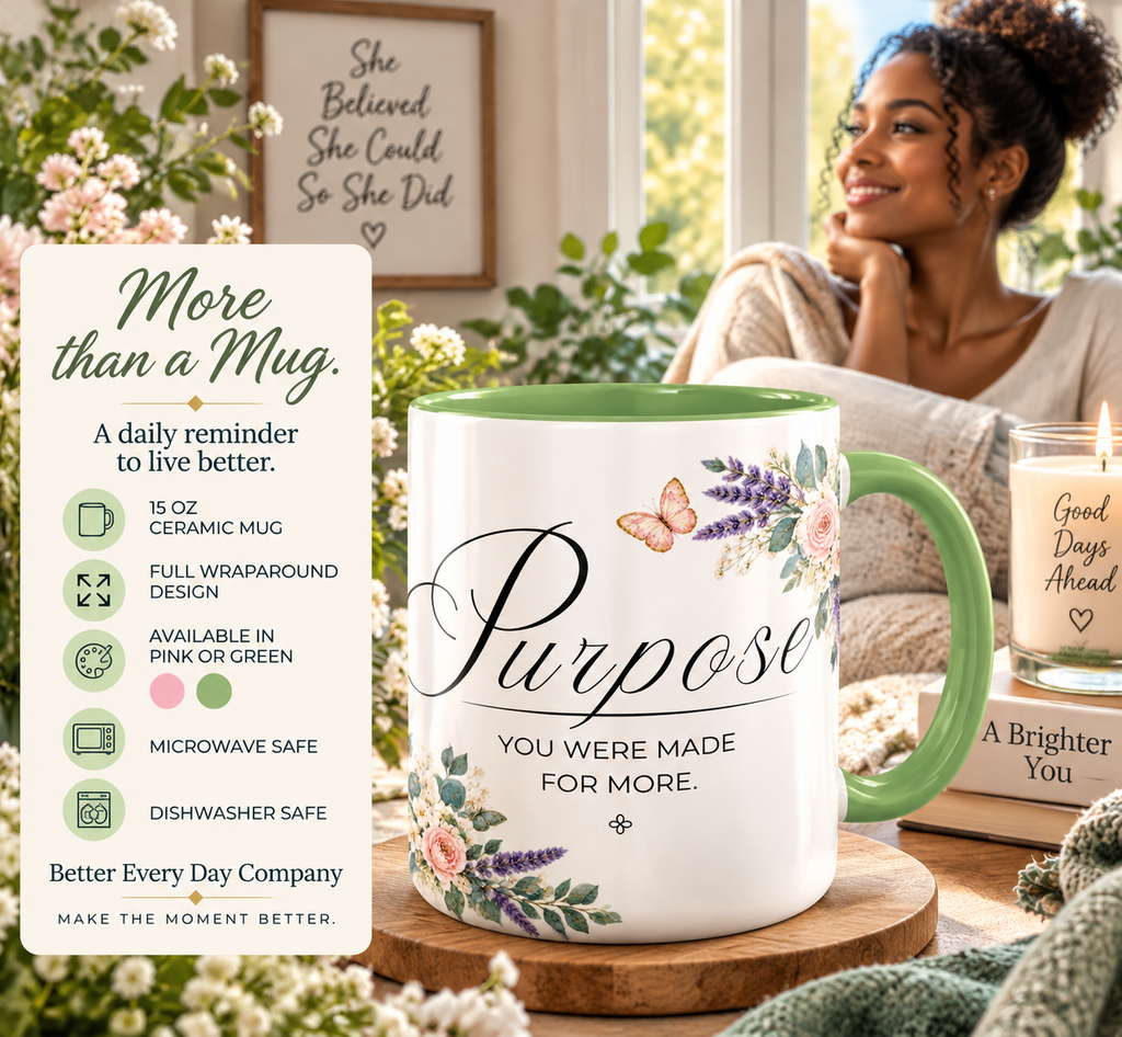 Purpose Coffee Mug 15oz | You Were Made For More | Floral Christian Mug