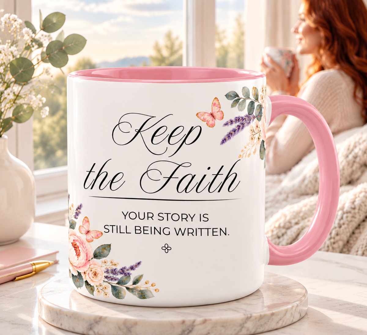Keep the Faith Coffee Mug 15oz | Your Story Is Still Being Written | Floral Christian Mug