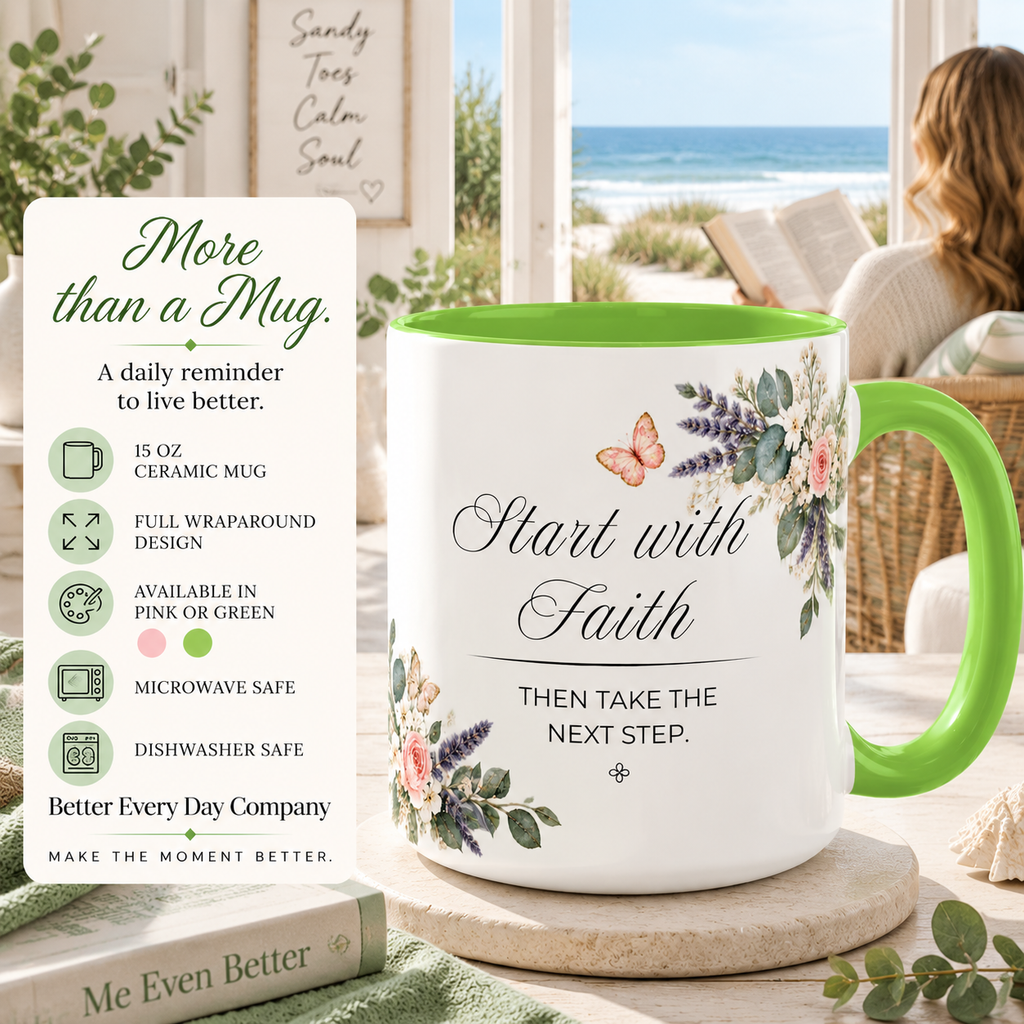 Start with Faith Coffee Mug 15oz | Then Take The Next Step | Floral Christian Mug