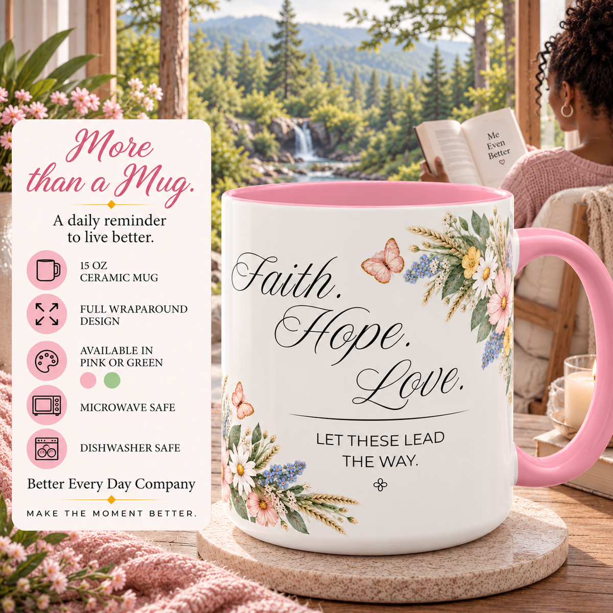 Faith Hope Love Coffee Mug 15oz | Let These Lead The Way | Floral Christian Mug
