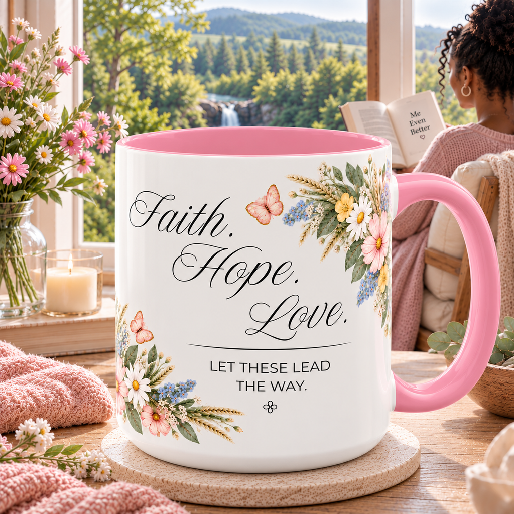 Faith Hope Love Coffee Mug 15oz | Let These Lead The Way | Floral Christian Mug