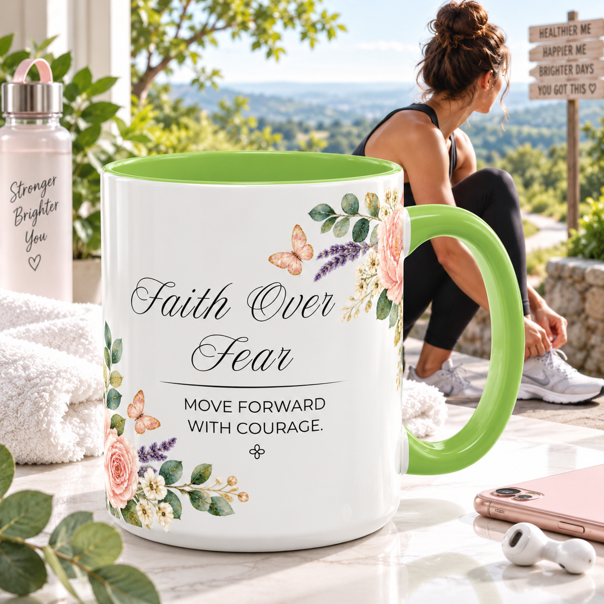Faith Over Fear Coffee Mug 15oz | Move Forward With Courage | Floral Christian Mug